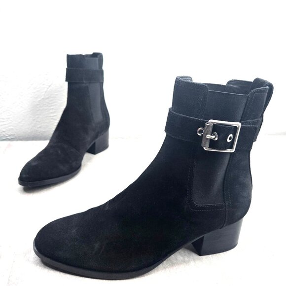 Rag & Bone Moto Boots Size 6.5 Black Suede Biker Block Heel Chelsea Ankle Bootie - Picture 2 of 12